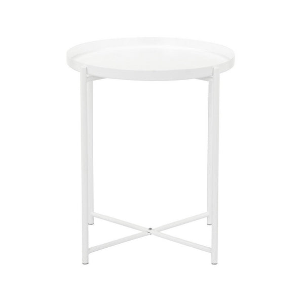 Ely 21 Inch Side End Table, White Round Tray Top, Modern Open Metal Frame - BM317032