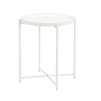 Ely 21 Inch Side End Table, White Round Tray Top, Modern Open Metal Frame - BM317032