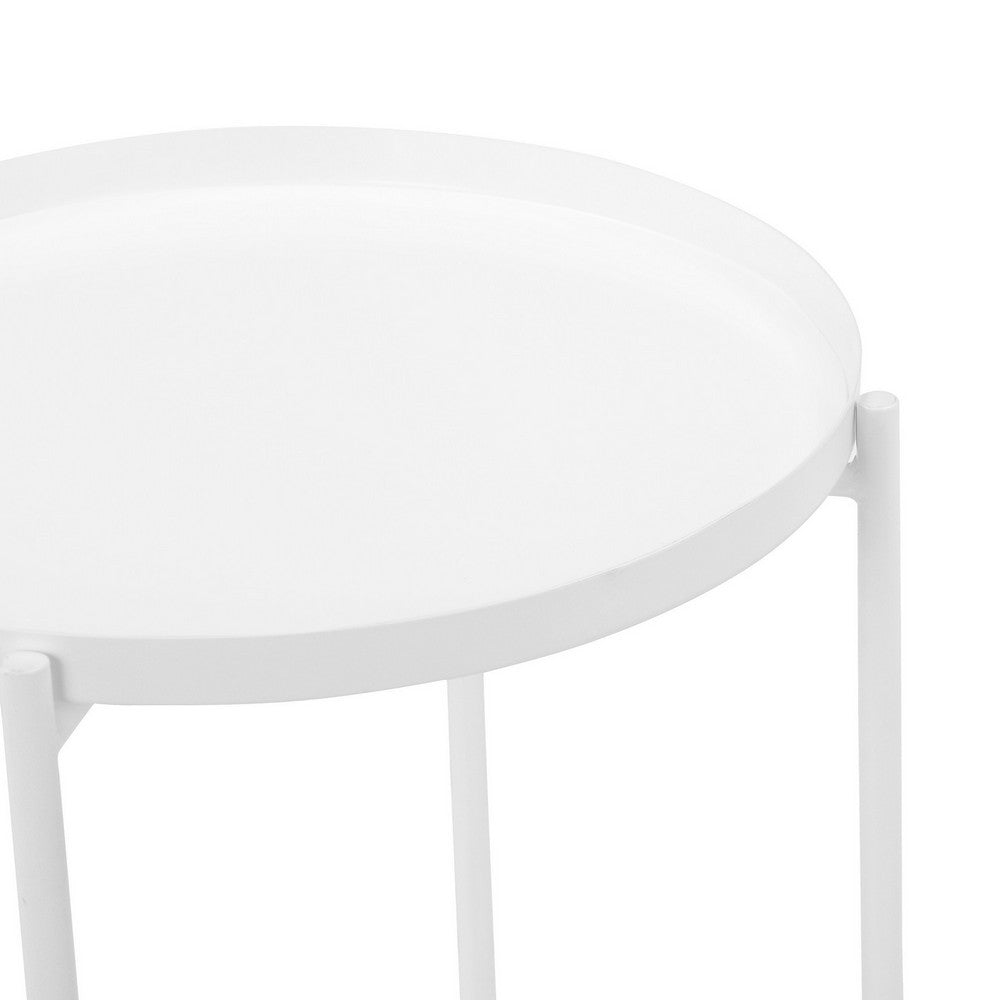 Ely 21 Inch Side End Table, White Round Tray Top, Modern Open Metal Frame - BM317032