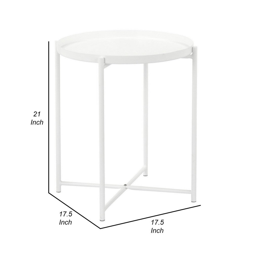 Ely 21 Inch Side End Table, White Round Tray Top, Modern Open Metal Frame - BM317032