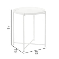 Ely 21 Inch Side End Table, White Round Tray Top, Modern Open Metal Frame - BM317032