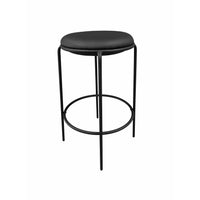 Neni 30 Inch Barstool Set of 2, Round Cushioned Seat, Black Faux Leather - BM317038