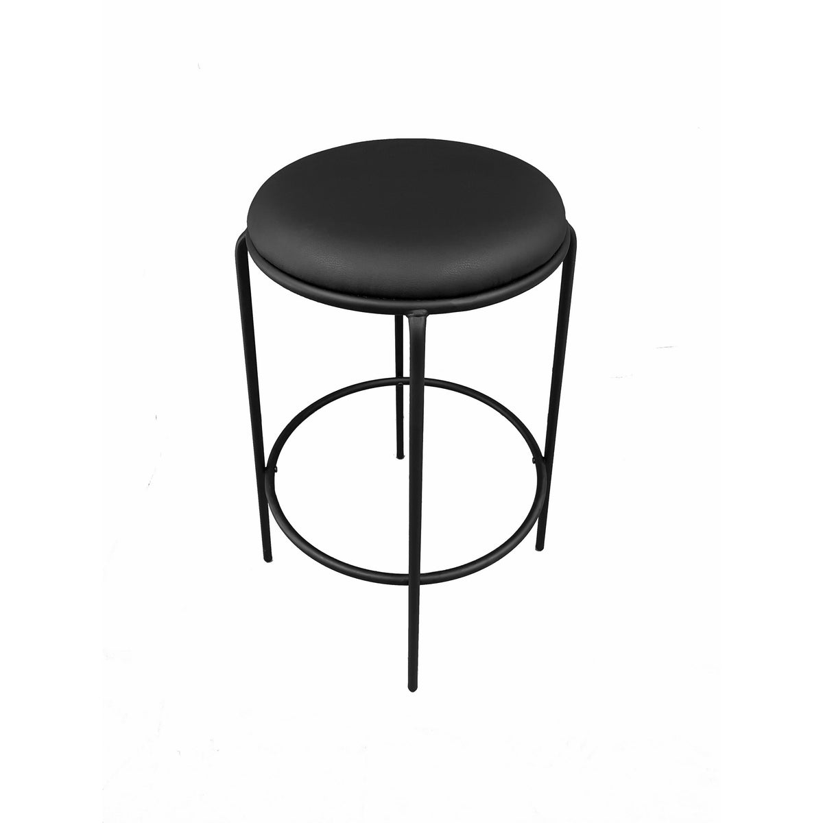 Neni 30 Inch Barstool Set of 2, Round Cushioned Seat, Black Faux Leather - BM317038