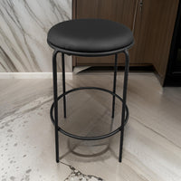 Neni 30 Inch Barstool Set of 2, Round Cushioned Seat, Black Faux Leather - BM317038