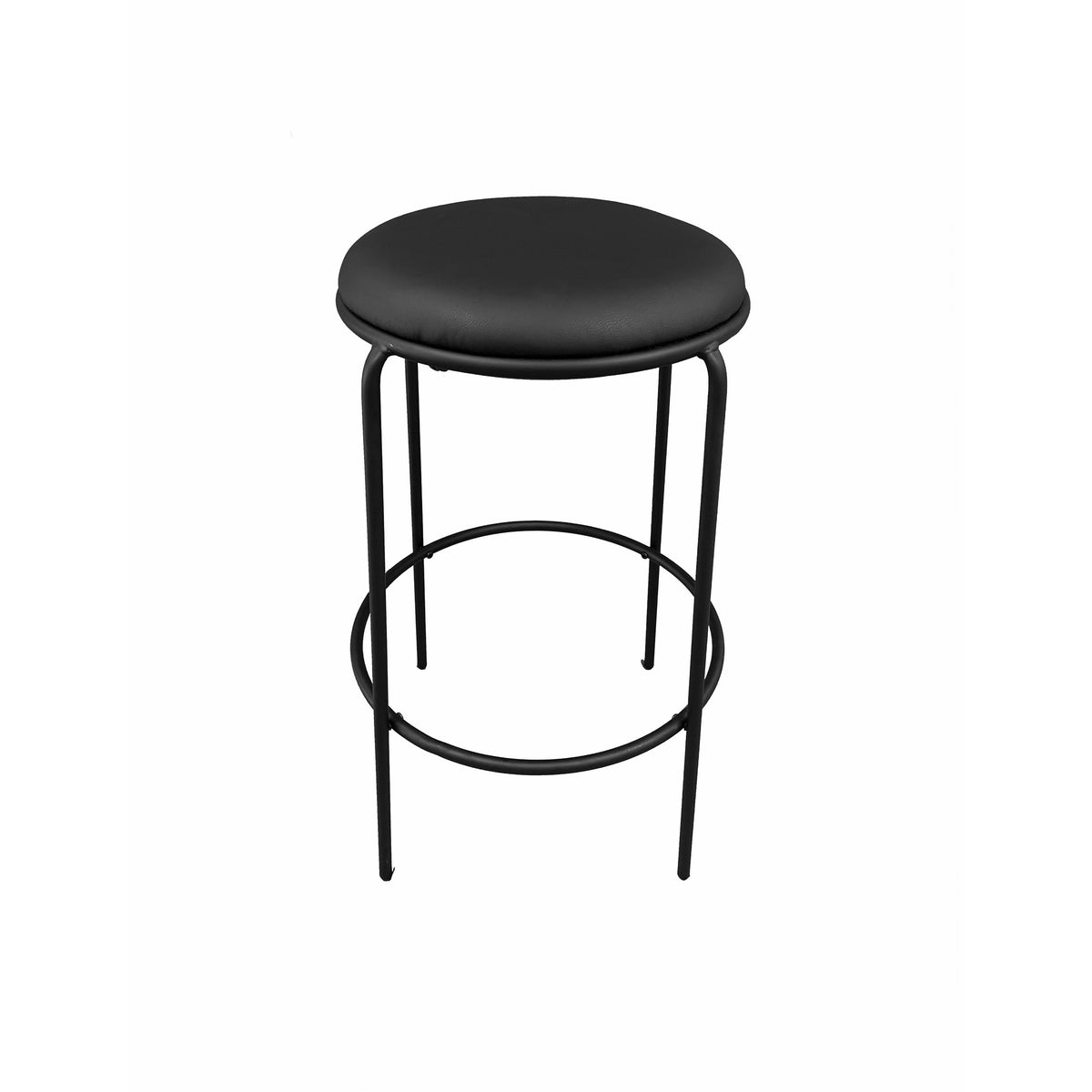 Neni 30 Inch Barstool Set of 2, Round Cushioned Seat, Black Faux Leather - BM317038