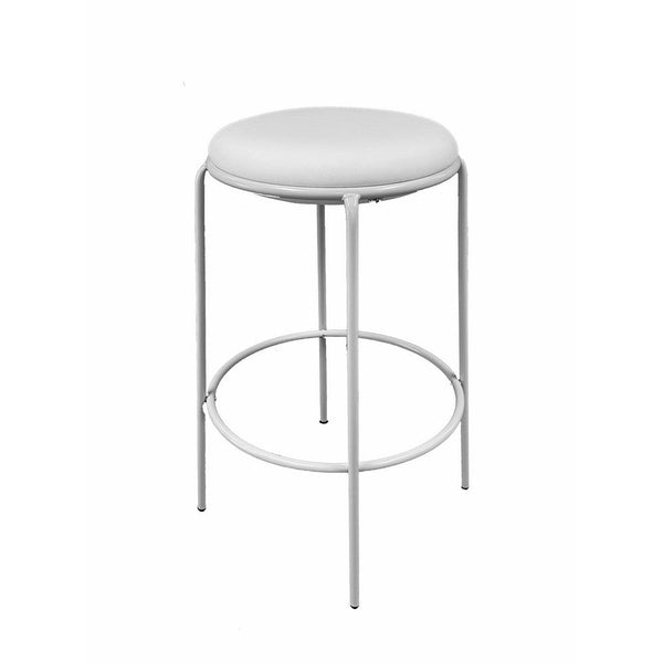 Neni 30 Inch Barstool Set of 2, Round Cushioned Seat, White Faux Leather - BM317039