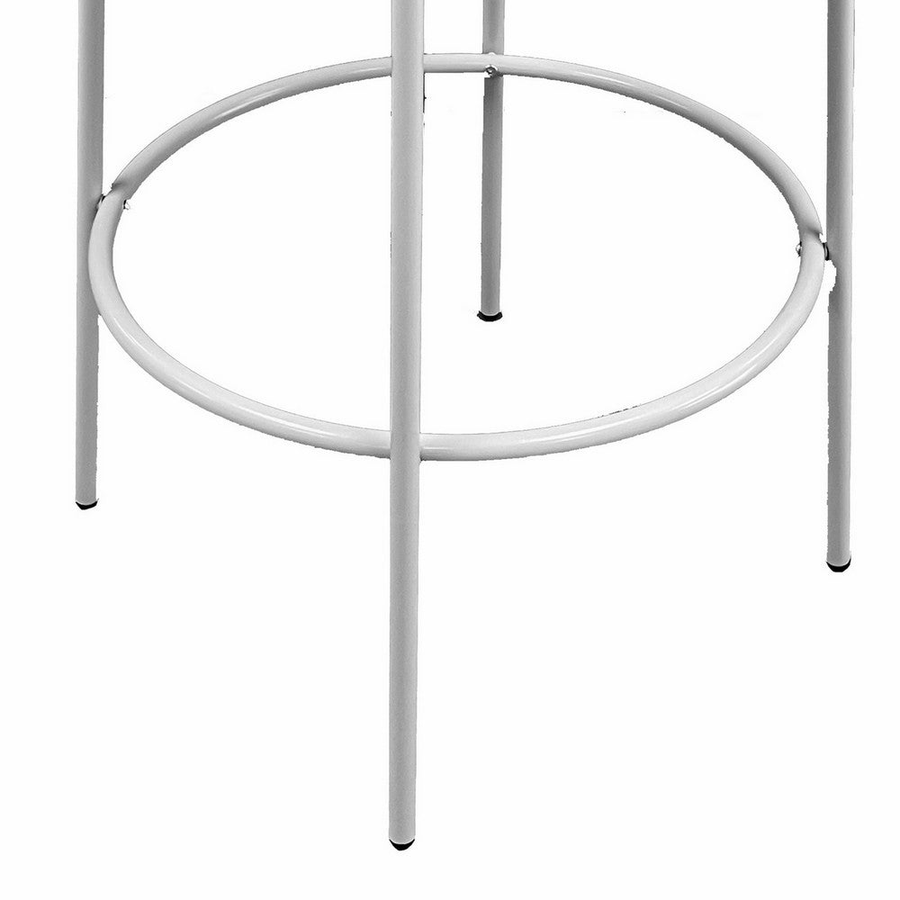 Neni 30 Inch Barstool Set of 2, Round Cushioned Seat, White Faux Leather - BM317039