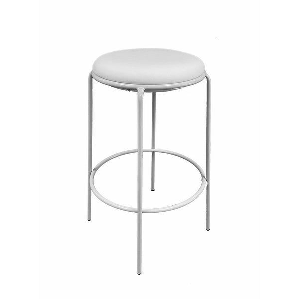 Neni 30 Inch Barstool Set of 2, Round Cushioned Seat, White Faux Leather - BM317039