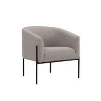 Mae 29 Inch Accent Armchair, Barrel, Gray Boucle Upholstery, Black Metal - BM317045