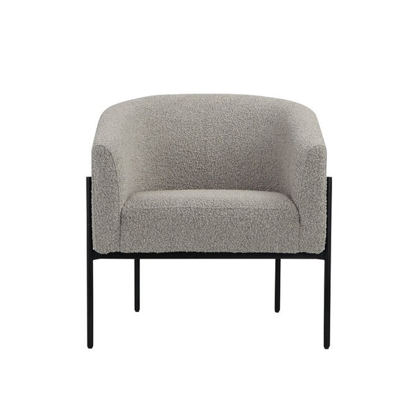 Mae 29 Inch Accent Armchair, Barrel, Gray Boucle Upholstery, Black Metal - BM317045