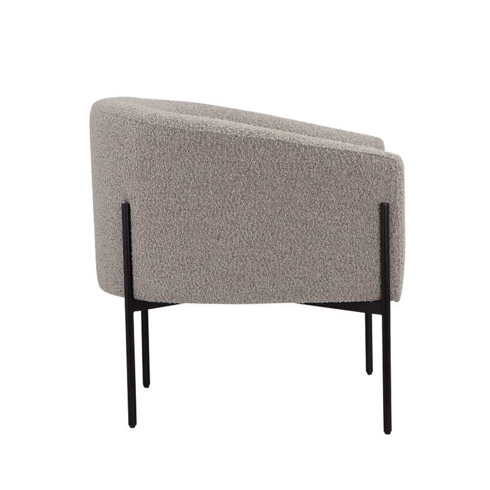 Mae 29 Inch Accent Armchair, Barrel, Gray Boucle Upholstery, Black Metal - BM317045