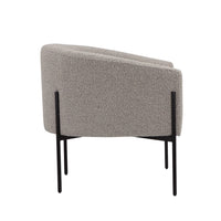 Mae 29 Inch Accent Armchair, Barrel, Gray Boucle Upholstery, Black Metal - BM317045