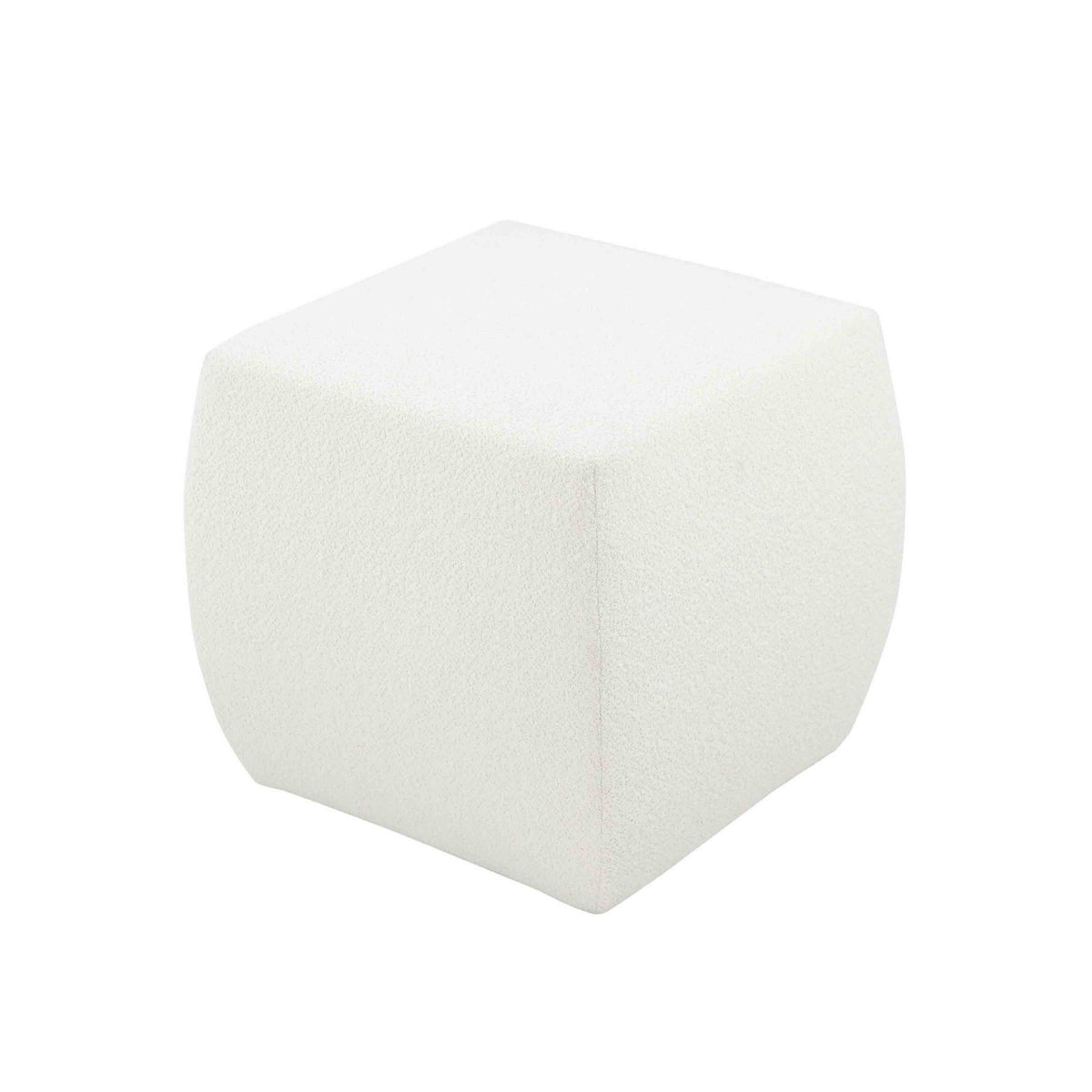 Kay 18 Inch Modern Ottoman, Plush Cubic Tufted, White Boucle Upholstery - BM317048