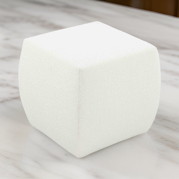 Kay 18 Inch Modern Ottoman, Plush Cubic Tufted, White Boucle Upholstery - BM317048