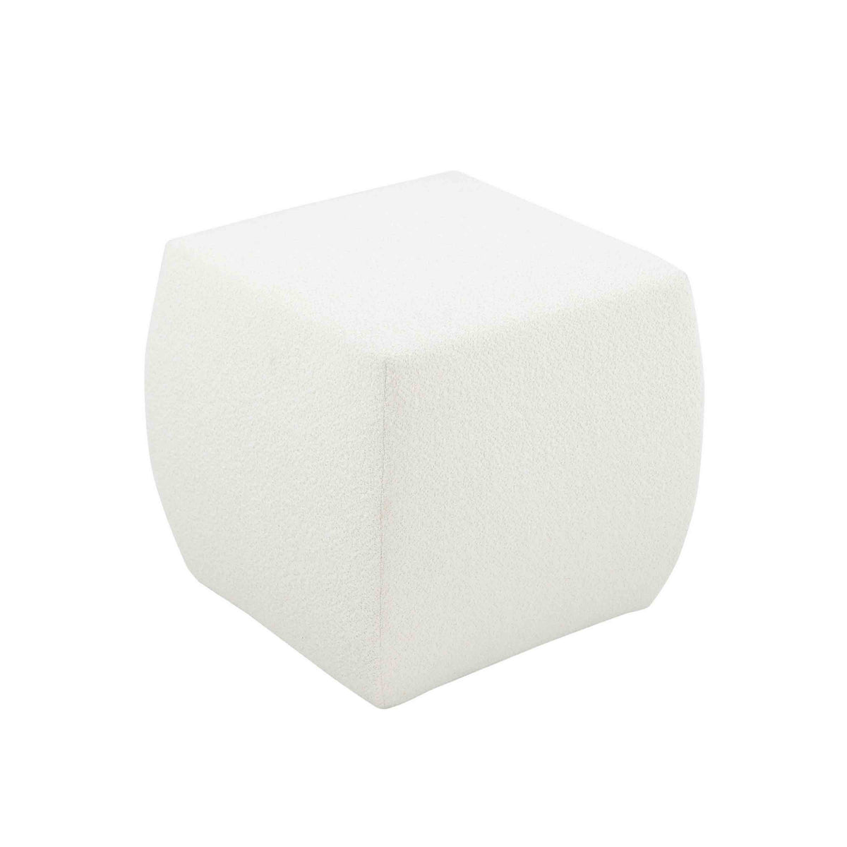 Kay 18 Inch Modern Ottoman, Plush Cubic Tufted, White Boucle Upholstery - BM317048