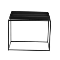 Bixy 24 Inch Side End Table, Black Tray Top, Open Cubic Metal Frame - BM317055