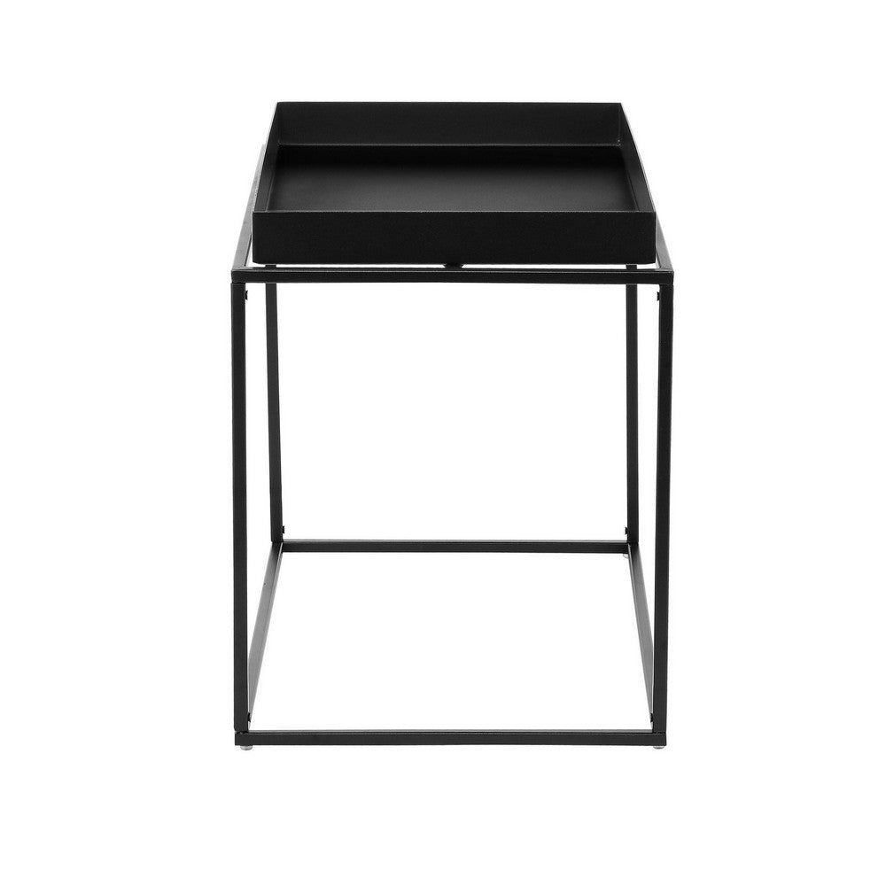 Bixy 24 Inch Side End Table, Black Tray Top, Open Cubic Metal Frame - BM317055