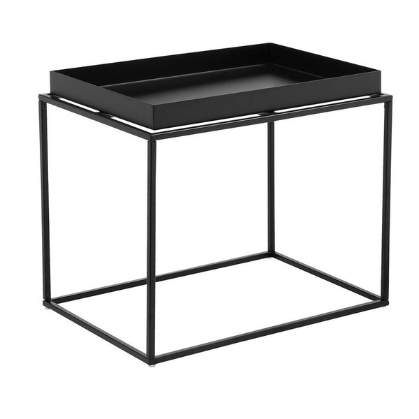 Bixy 24 Inch Side End Table, Black Tray Top, Open Cubic Metal Frame - BM317055