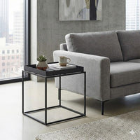 Bixy 24 Inch Side End Table, Black Tray Top, Open Cubic Metal Frame - BM317055