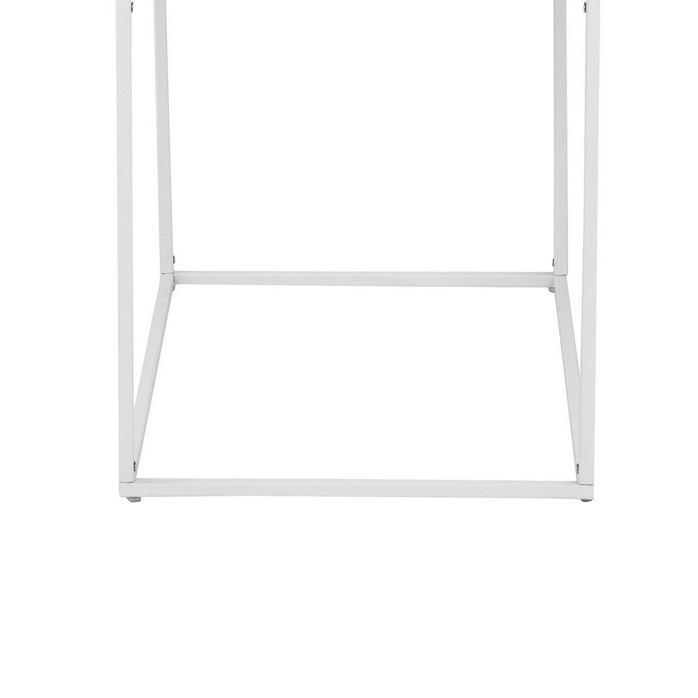 Bixy 24 Inch Side End Table, White Tray Top, Open Cubic Metal Frame - BM317056