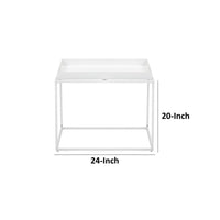 Bixy 24 Inch Side End Table, White Tray Top, Open Cubic Metal Frame - BM317056