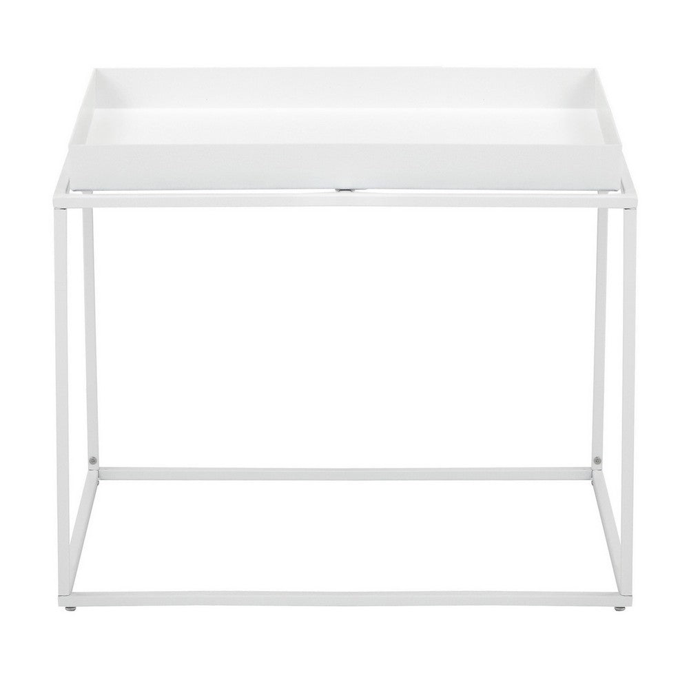 Bixy 24 Inch Side End Table, White Tray Top, Open Cubic Metal Frame - BM317056