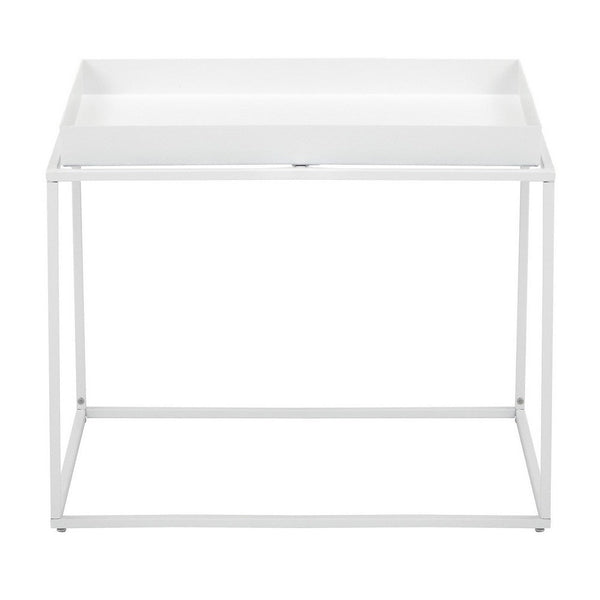 Bixy 24 Inch Side End Table, White Tray Top, Open Cubic Metal Frame - BM317056