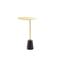 Frank 12 Inch Drink Side End Table, Gold Top, Black Marble Solid Cone Base - BM317057