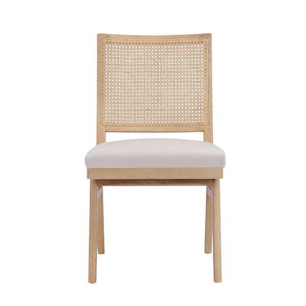 Isha Cane Side Dining Chair Set of 2, Cushioned Seat, White and Brown - BM317060