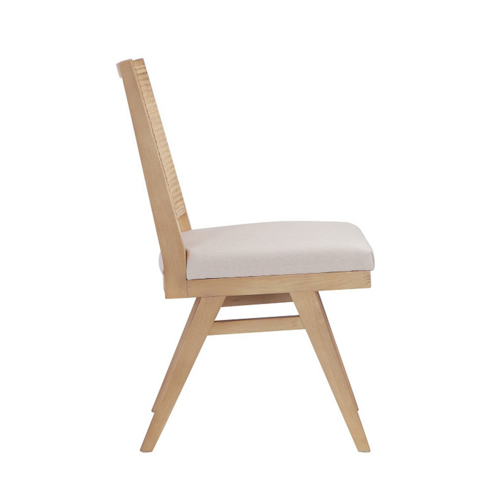 Isha Cane Side Dining Chair Set of 2, Cushioned Seat, White and Brown - BM317060