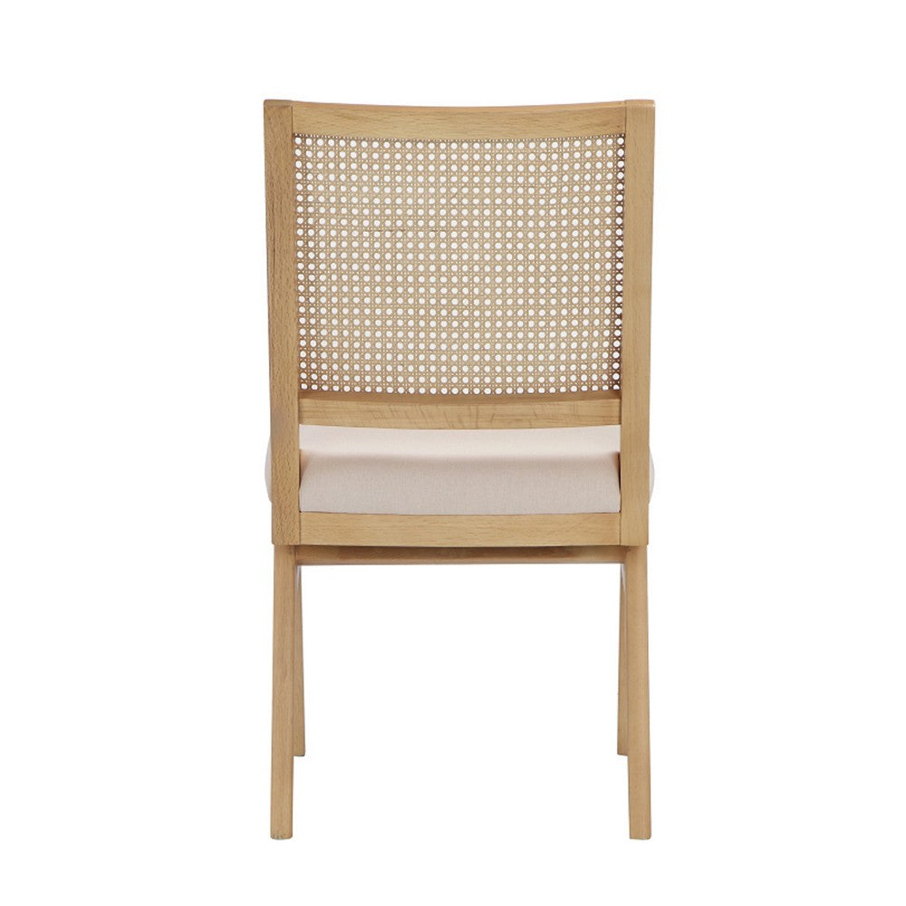 Isha Cane Side Dining Chair Set of 2, Cushioned Seat, White and Brown - BM317060