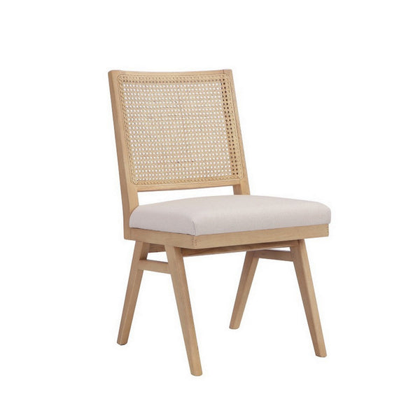 Isha Cane Side Dining Chair Set of 2, Cushioned Seat, White and Brown - BM317060