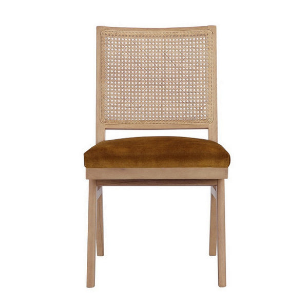 Isha Cane Side Dining Chair Set of 2, Cushioned Seat, Gold and Brown - BM317061