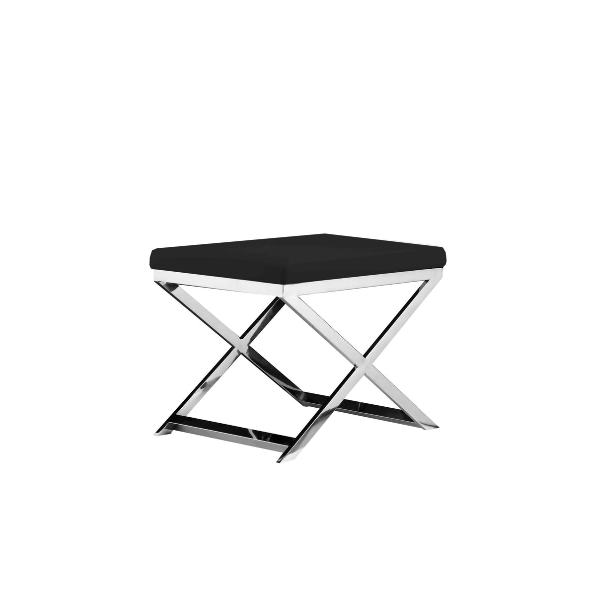 Sovi 20 Inch Accent Stool Ottoman, Steel Legs, Cushioned Black Faux Leather - BM317062