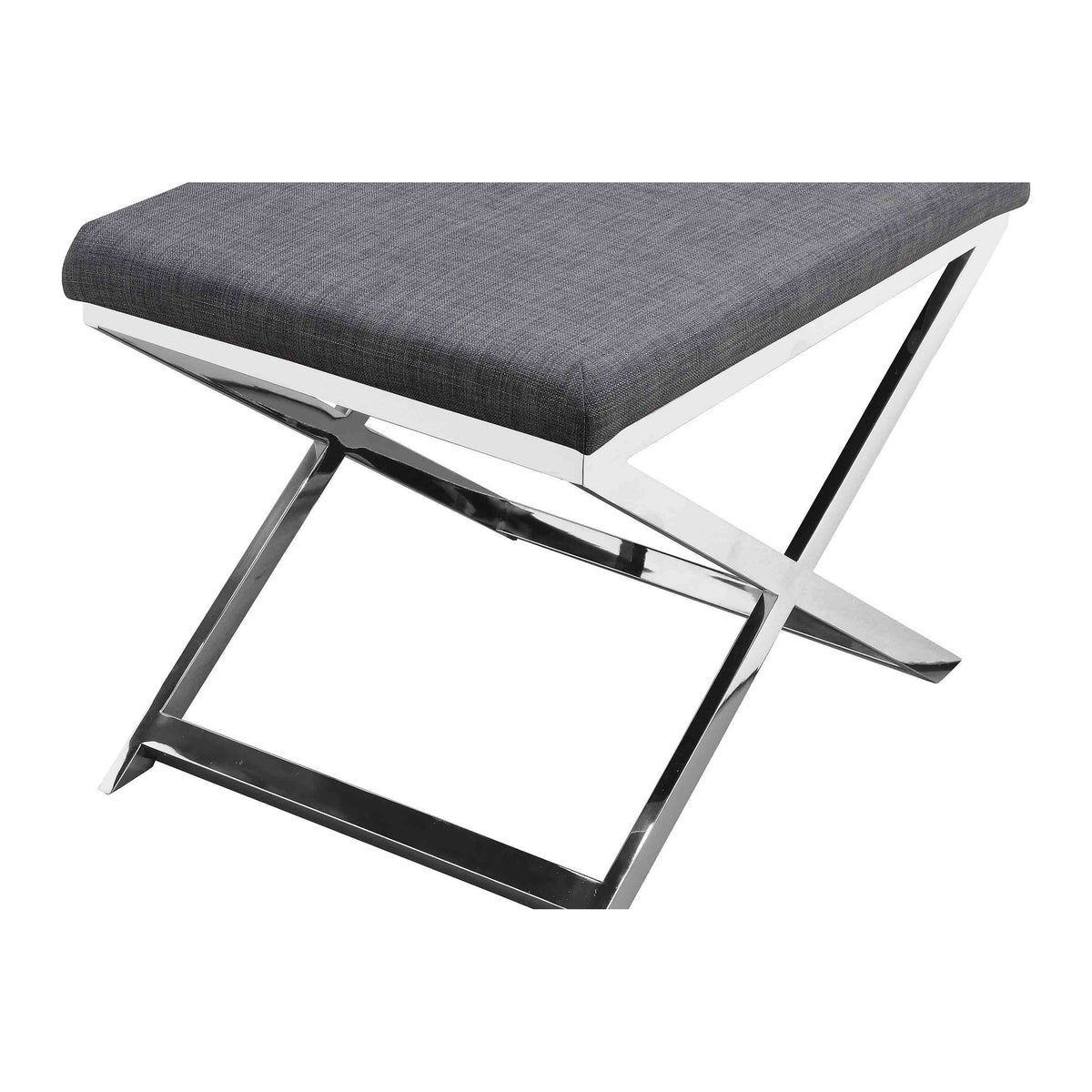 Sovi 20 Inch Accent Stool Ottoman, X Shape Steel Legs, Charcoal Gray - BM317063