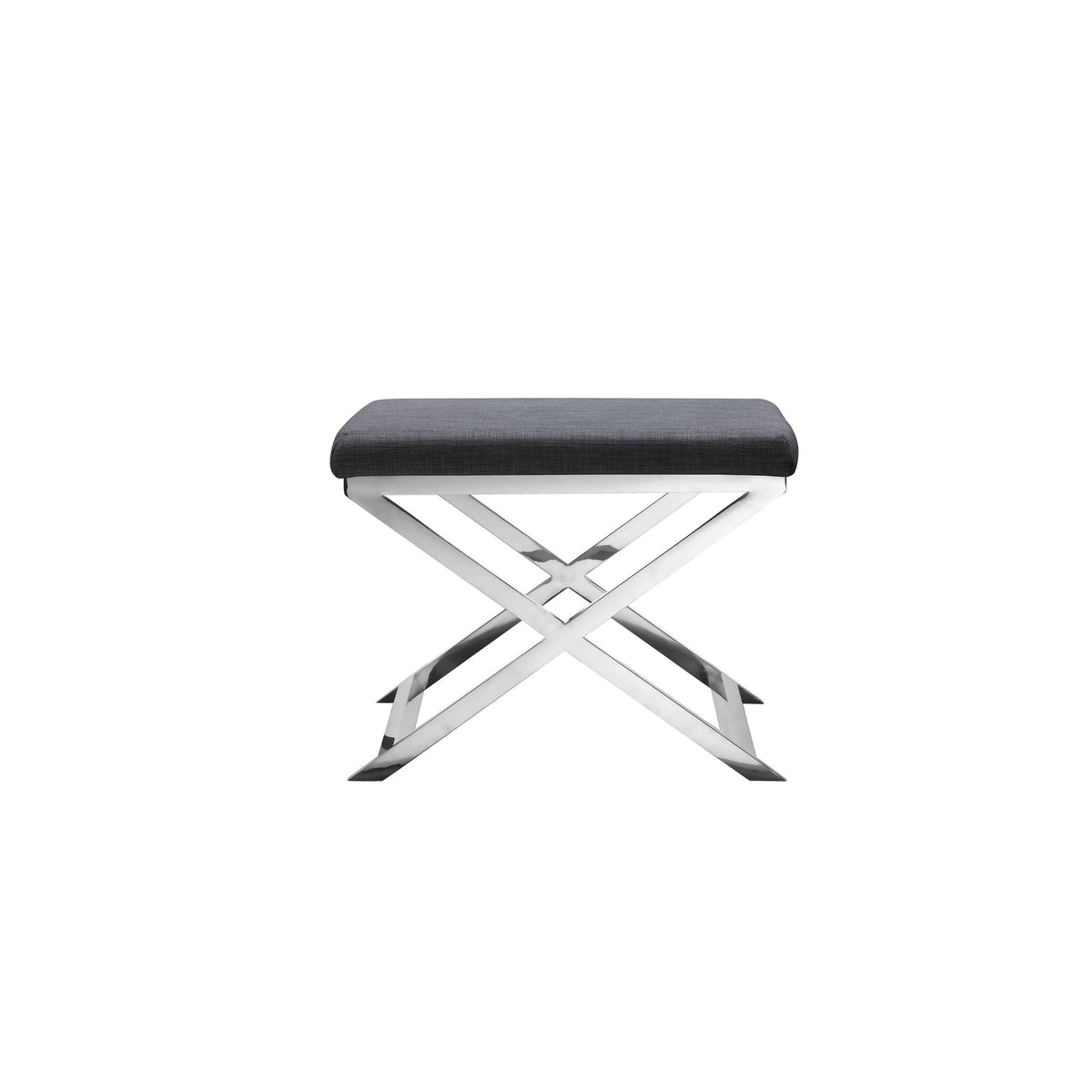 Sovi 20 Inch Accent Stool Ottoman, X Shape Steel Legs, Charcoal Gray - BM317063