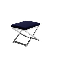 Sovi 20 Inch Accent Stool Ottoman, X Shape Steel Legs, Navy Blue Velvet - BM317064