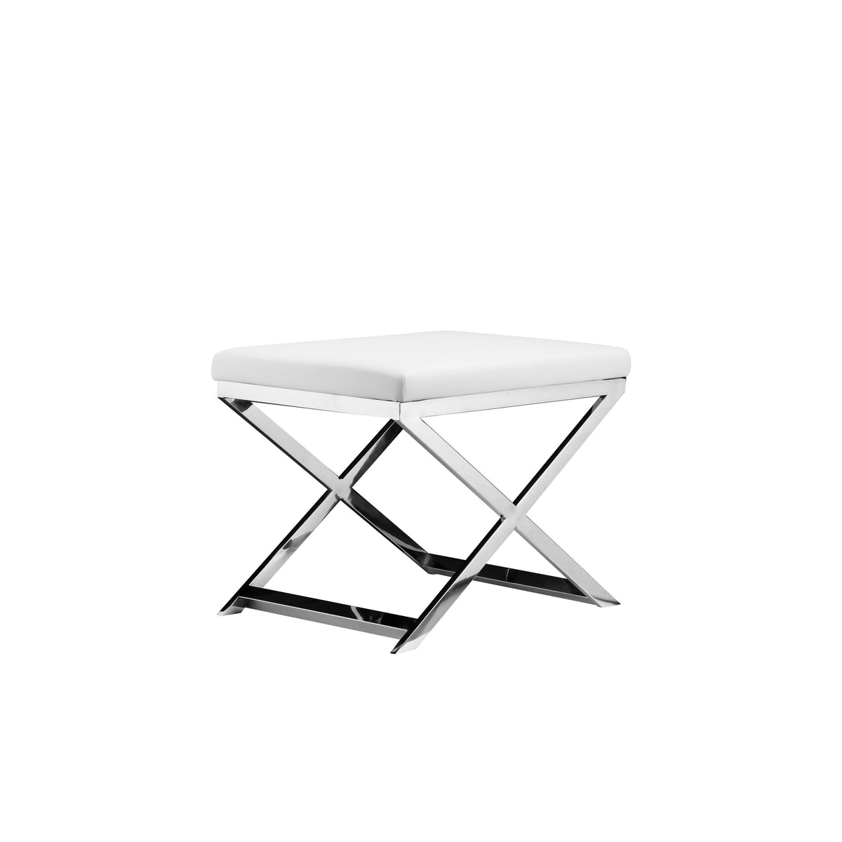 Sovi 20 Inch Accent Stool Ottoman, X Steel Legs, White Faux Leather - BM317065