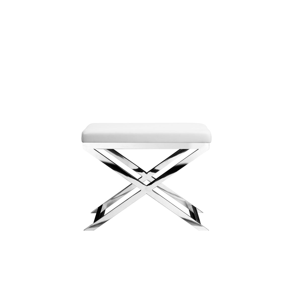 Sovi 20 Inch Accent Stool Ottoman, X Steel Legs, White Faux Leather - BM317065