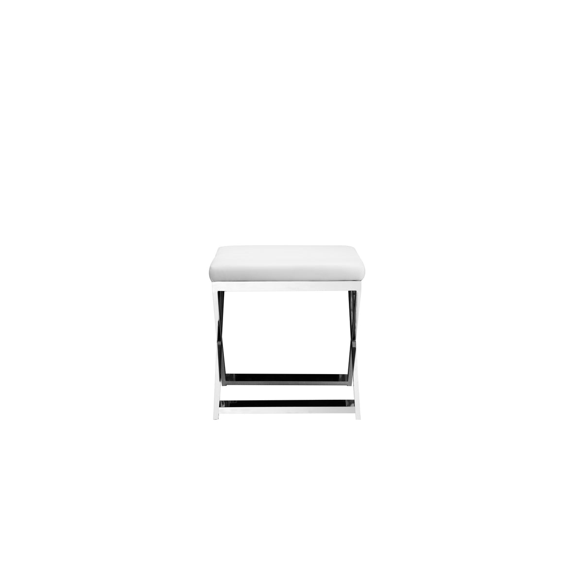 Sovi 20 Inch Accent Stool Ottoman, X Steel Legs, White Faux Leather - BM317065