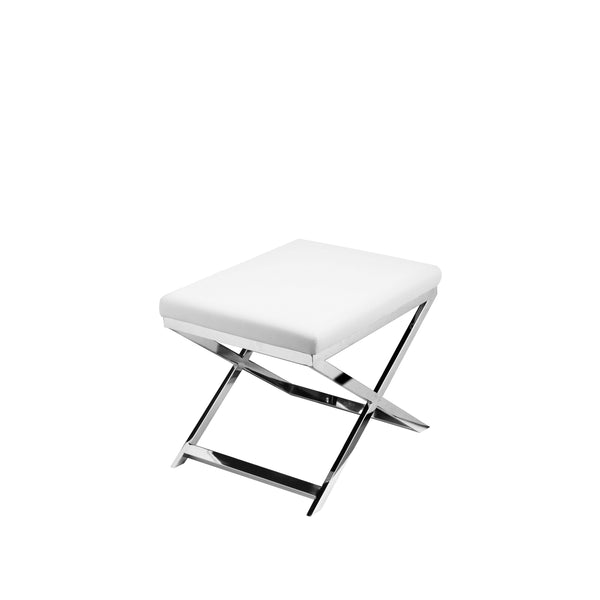 Sovi 20 Inch Accent Stool Ottoman, X Steel Legs, White Faux Leather - BM317065