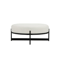 Aop 36 Inch Boucle Ottoman Stool, White Round Cushioned Seat, Black Base - BM317066