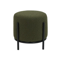 Aop 13 Inch Boucle Ottoman Stool, Round Cushioned Seat, Green Boucle, Black - BM317067