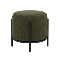 Aop 13 Inch Boucle Ottoman Stool, Round Cushioned Seat, Green Boucle, Black - BM317067