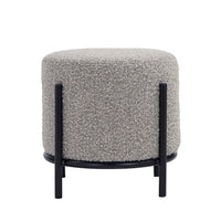 Aop 13 Inch Boucle Ottoman Stool, Round Cushioned Seat, Gray Boucle, Black - BM317068