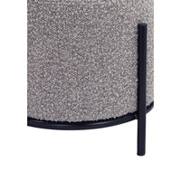 Aop 13 Inch Boucle Ottoman Stool, Round Cushioned Seat, Gray Boucle, Black - BM317068