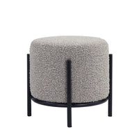 Aop 13 Inch Boucle Ottoman Stool, Round Cushioned Seat, Gray Boucle, Black - BM317068