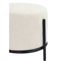 Aop 13 Inch Boucle Ottoman Stool, Round Cushioned Seat, White Boucle, Black - BM317069