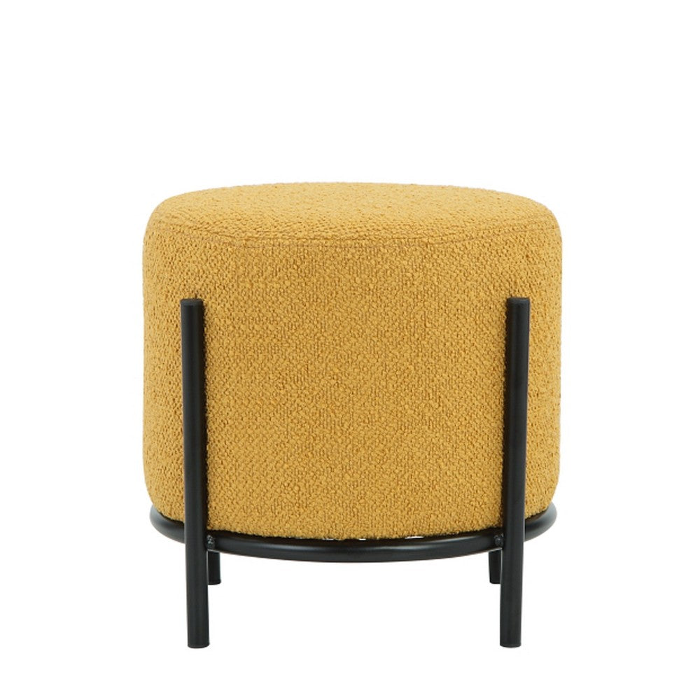 Benzara Aop 13 Inch Boucle Ottoman Stool, Round Cushioned Seat Yellow ...