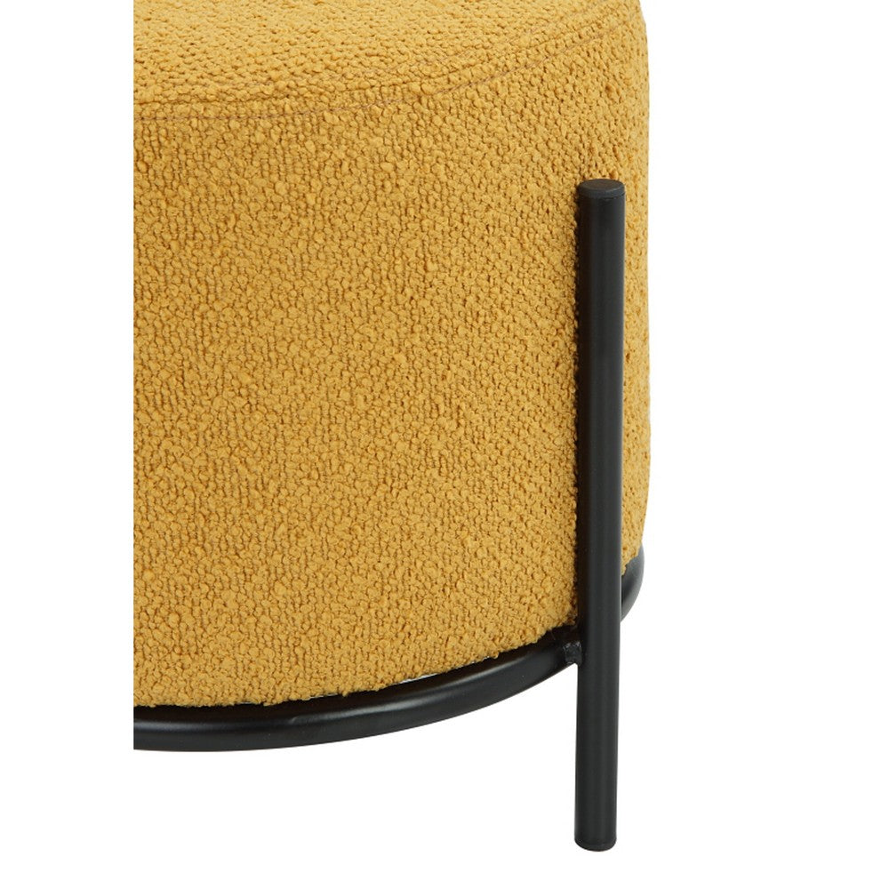 Benzara Aop 13 Inch Boucle Ottoman Stool, Round Cushioned Seat Yellow ...